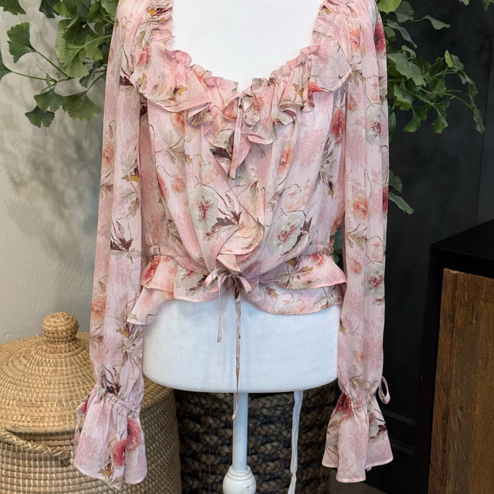 PAIGE Blush Floral Ruffle Blouse